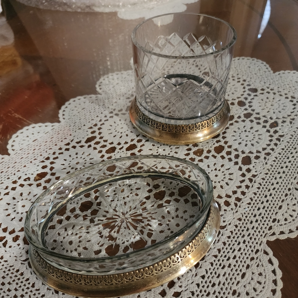 Vintage Glass and Brass Bathroom Assessories